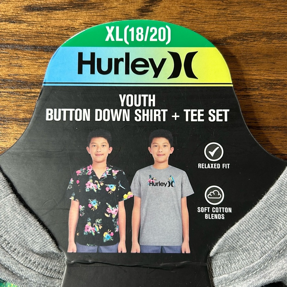 Hurley Youth Button Down Shirt & Tee Set Size XL NWT